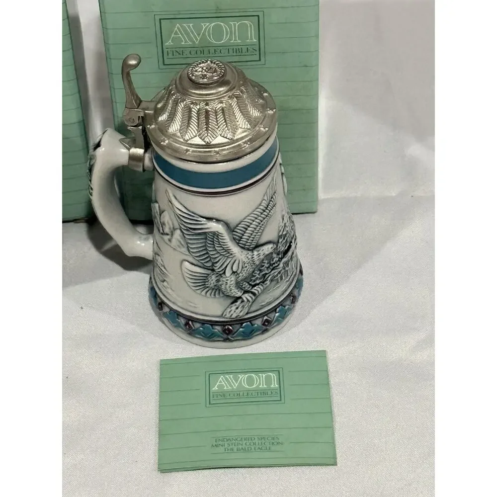 Avon Endangered Species Mini Stein Asian Elephant & Bald Eagle w/ Boxes Cards